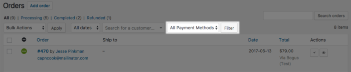 WooCommerce Order Filter by Payment method