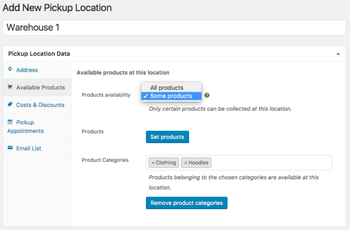 WooCommerce Local Pickup Plus location product availability