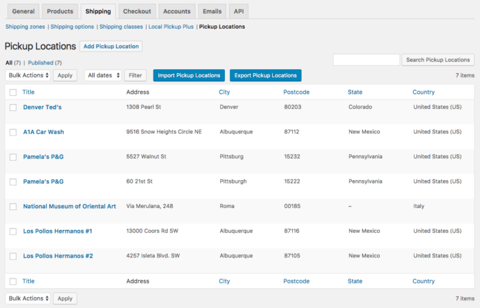 WooCommerce Local Pickup Plus location list