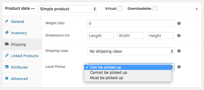 WooCommerce Local Pickup Plus product pickup availability