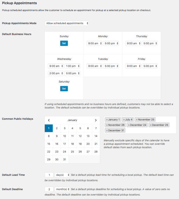 WooCommerce Local Pickup Plus pickup appointment settings