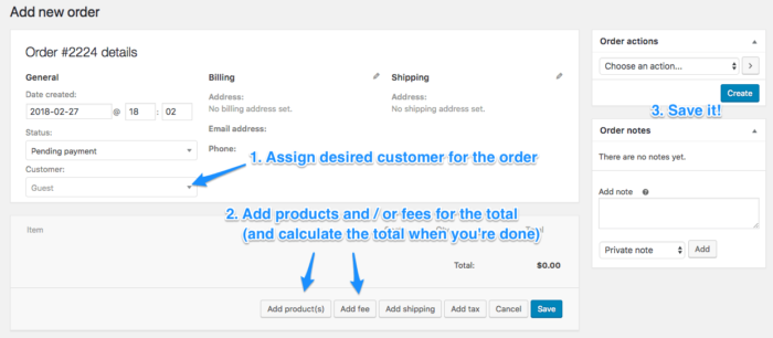 WooCommerce create new pending order