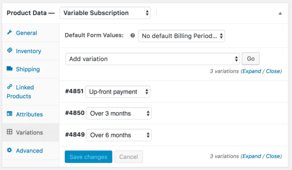 WooCommerce Memberships Payment Plans: Subs variable product set up 1