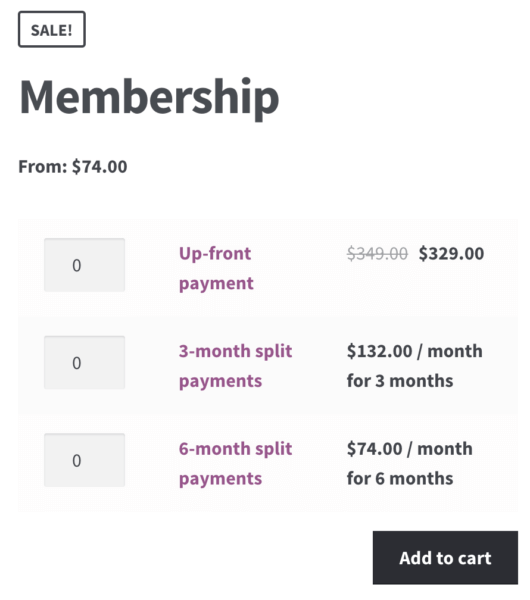 WooCommerce Memberships Payment Plans: Subscriptions grouped product display